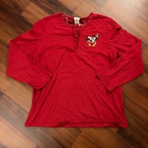 Disney Mickey Minnie Mouse Christmas Red Long Sleeve Pajama Top Shirt XL